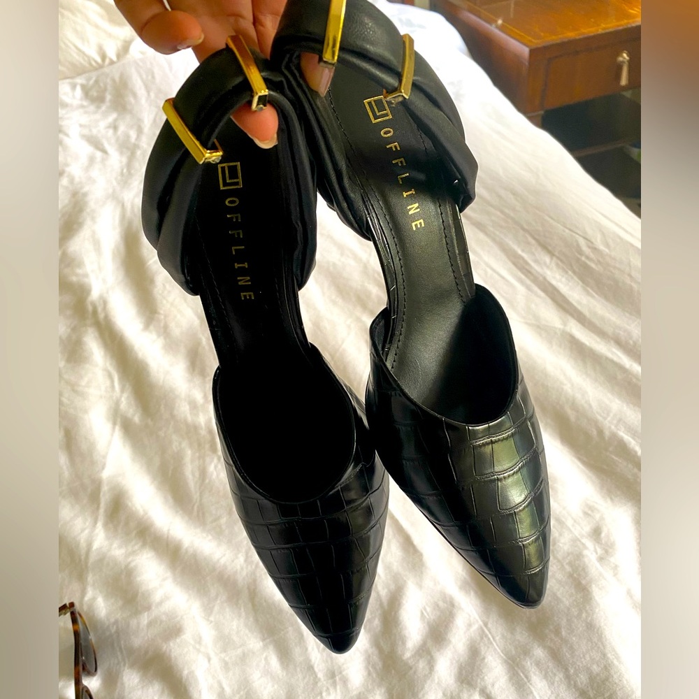 Offline Black Mule Pump Snakeskin Pattern